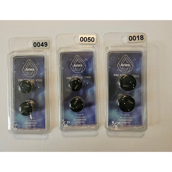 ARIES Constellation Zodiac Ear Jewelry Plug 316L Surgical Steel Bundle Lot of 7 - Picture 4 of 6
